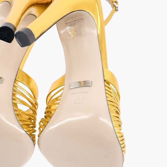 Gucci Crawford Knot Sandals EU 38.5 US 8.5 Gold Leather High Heel Shoe Allie - Picture 14 of 15